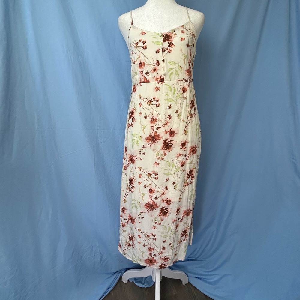 BP. Slip Dress Dress Womens XS Ivory Coral Romantic Floral Tie Back Button Front